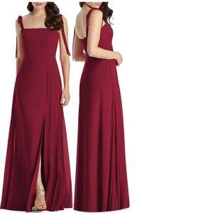 Burgundy Dessy Collection Shoulder Tie Bridesmaid Dress